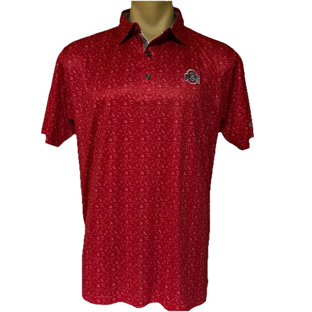 Ohio State Buckeyes OSU Colosseum Football Goal Post Pattern Polo Shirt L NEW